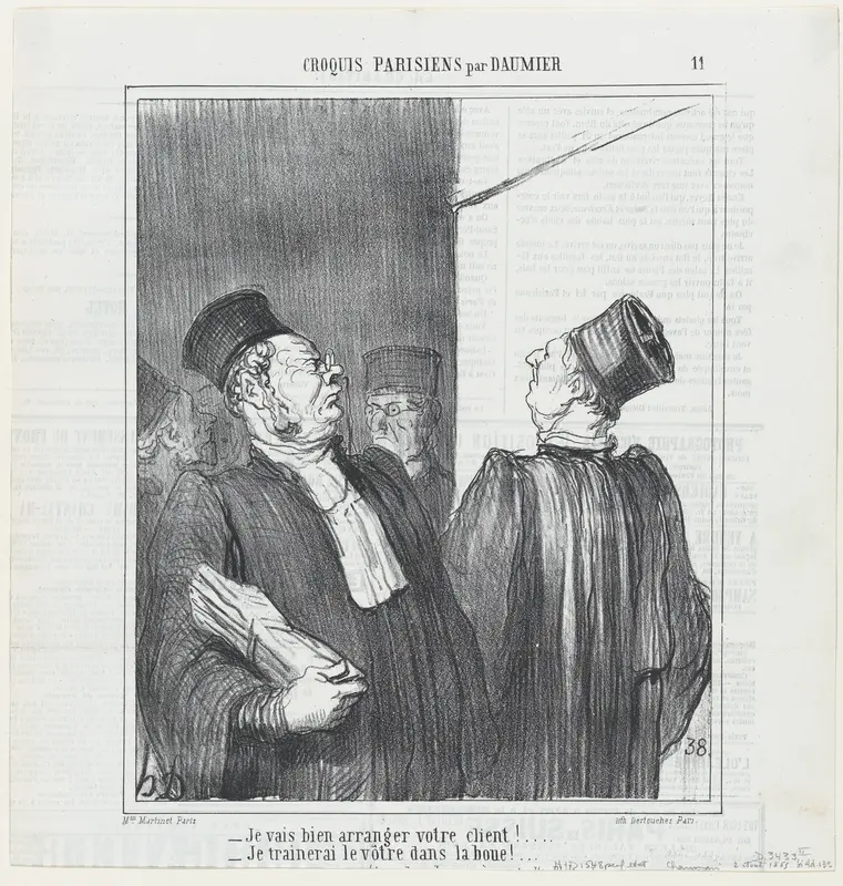 I am going to compromise your client properly! I am going to drag yours through the mud!, from 'Parisian sketches,' published in Le Charivari, August 2, 1865 Wall Art by Honoré Daumier - High-Resolution Digital Print