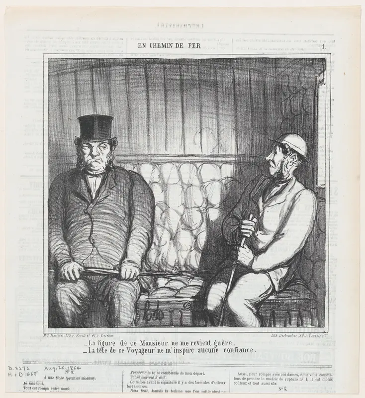 I don't like the appearance of this gentleman at all!, from 'On the train,' published in Le Charivari, August 26, 1864 Wall Art by Honoré Daumier - High-Resolution Digital Print