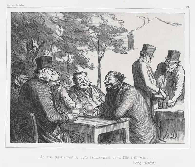 I never laughed so much as at the funeral of Bourdin's daughter, from "Souvenirs d'Artistes" Wall Art by Honoré Daumier - High-Resolution Digital Print