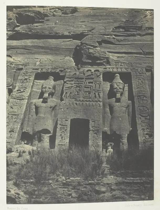 Ibsamboul, Entrée De Spéos D'Hathor; Nubie, plate 109 from the album "Egypte, Nubie, Palestine et Syrie" (1852)