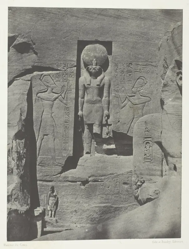 Ibsamboul, Sculptures de l'Entrée du Spéos de Phrè, Nubie, plate 105 from the album "Egypte, Nubie, Palestine et Syrie" (1852)