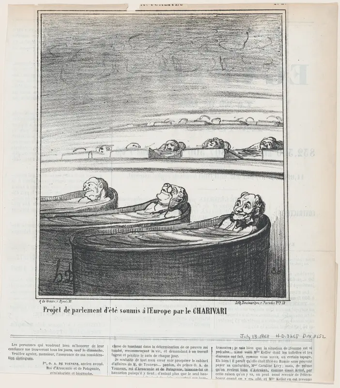 Idea for summer parliament submitted to Europe by the Charivari, from 'News of the day,' published in Le Charivari, July 13, 1868 Wall Art by Honoré Daumier - High-Resolution Digital Print