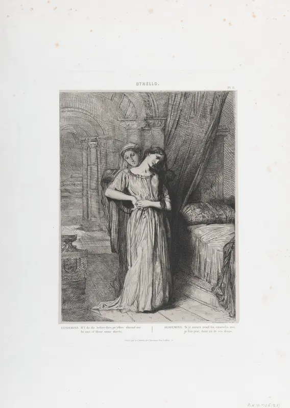 "If I do die before thee, pr'ythee shroud me in one of those same sheets": plate 8 from Othello (Act 4, Scene 3) Wall Art by Théodore Chassériau - High-Resolution Digital Print