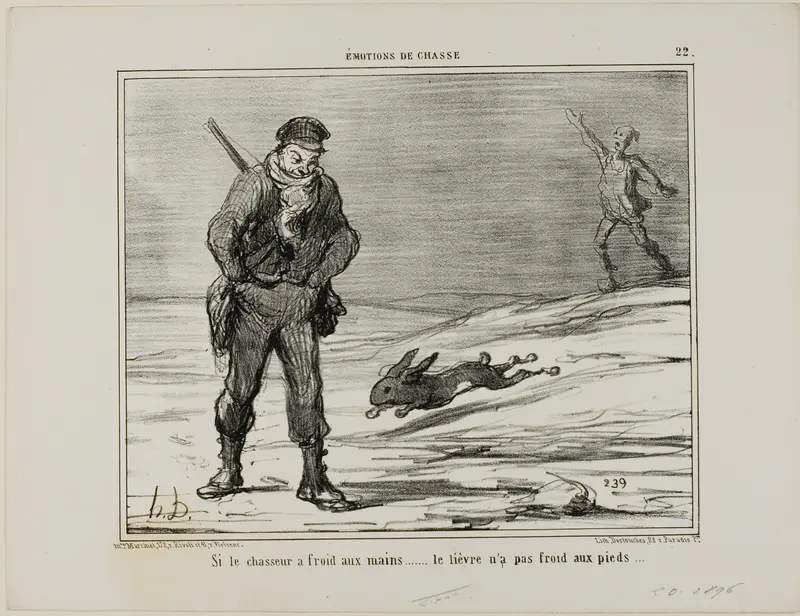 If the Hunter has Cold Hands... the hare doesn't have cold feet, plate 22 from Émotions De Chasse