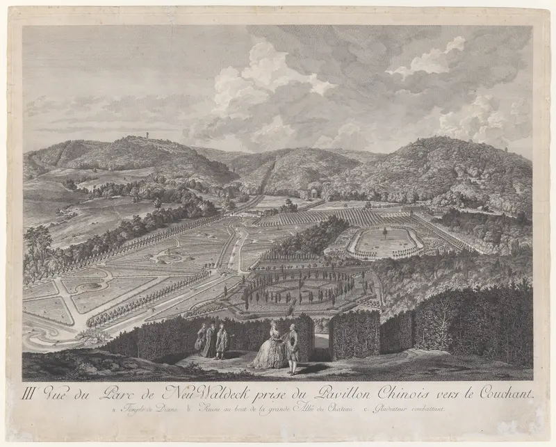 IIIe Vue du Parc de Neu-Waldeck prise du Pavillon Chinois vers le Couchant, from Views of the Park and Gardens of Marshal Count de Lacy at Neu-waldegg Wall Art by Jakob Matthias Schmutzer - High-Resolution Digital Print