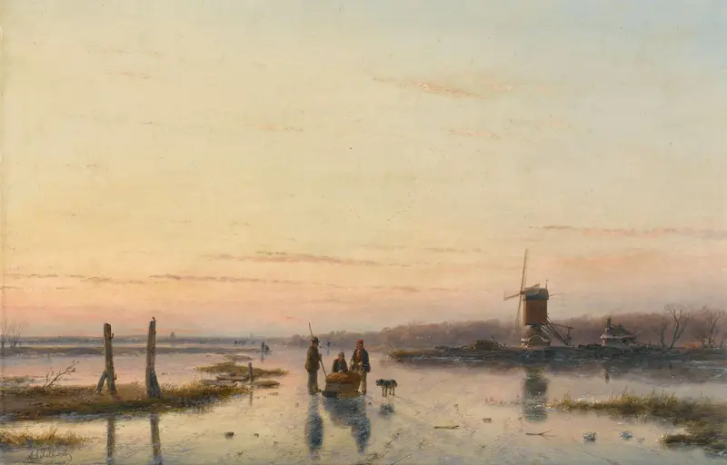 IJsgezicht met molen Wall Art by Andreas Schelfhout - High-Resolution Digital Print