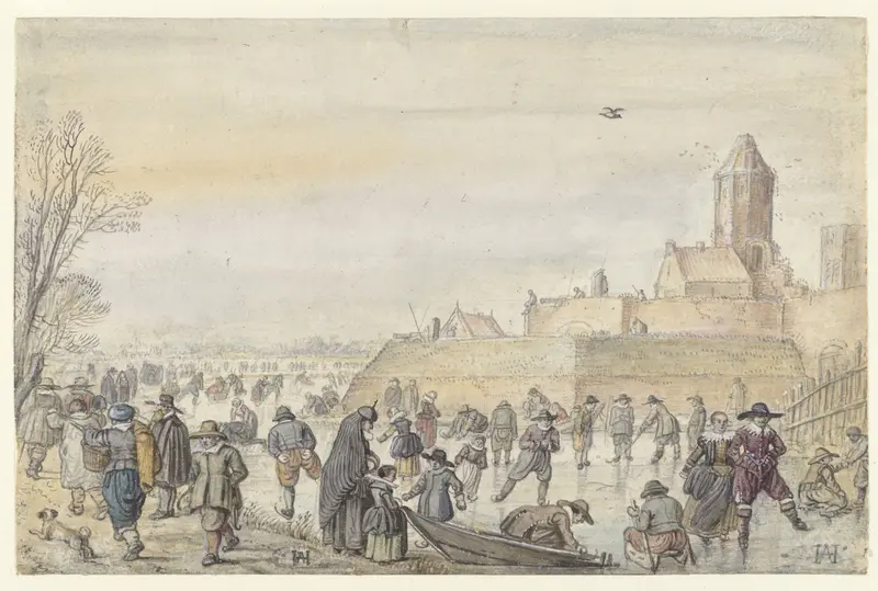 IJsvermaak op de stadsgracht bij de Kalverhekkenpoort te Kampen Wall Art by Hendrick Avercamp - High-Resolution Digital Print