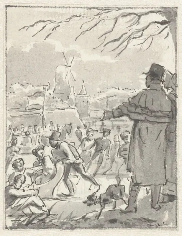 IJsvermaak op een stadsgracht bij een molen Wall Art by Jacob Smies - High-Resolution Digital Print