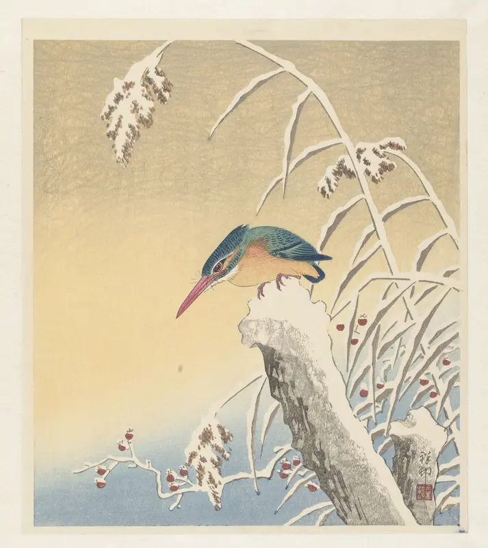 IJsvogel in de sneeuw Wall Art by Watanabe Shōzaburō - High-Resolution Digital Print