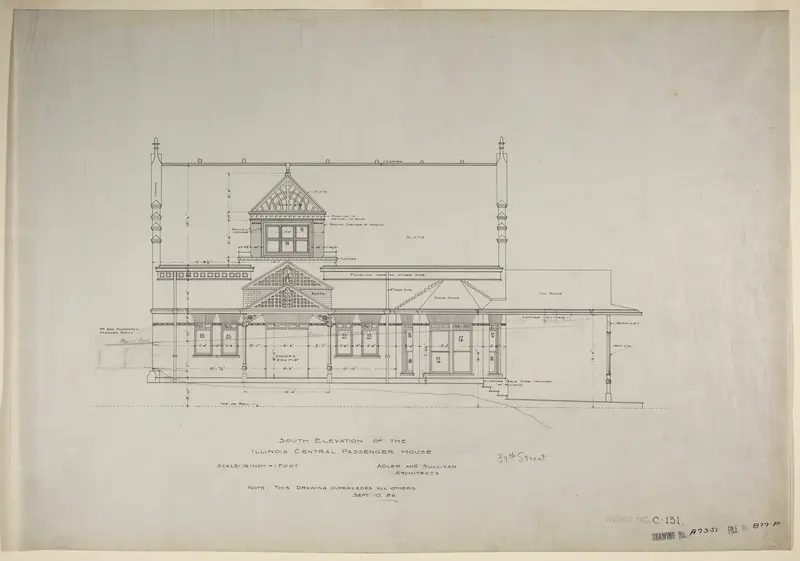 Illinois Central Railroad, Oakland Avenue Passenger Station, Chicago, Illinois, South Elevation Wall Art by Adler & Sullivan, Architects - High-Resolution Digital Print