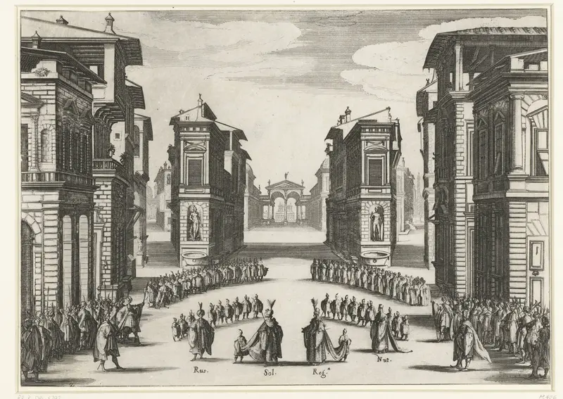 Illustratie bij de tweede acte van de tragedie 'Il Solimano' Wall Art by Jacques Callot - High-Resolution Digital Print