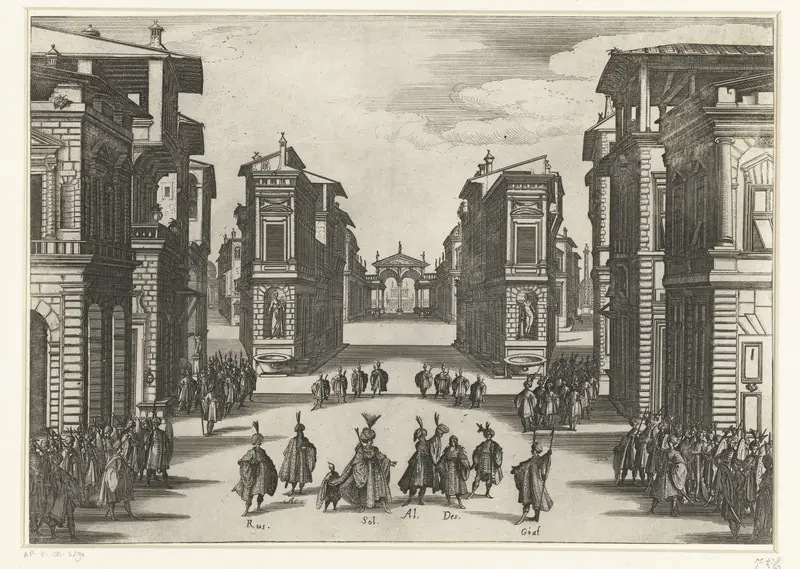 Illustratie bij de vierde acte van de tragedie 'Il Solimano' Wall Art by Jacques Callot - High-Resolution Digital Print
