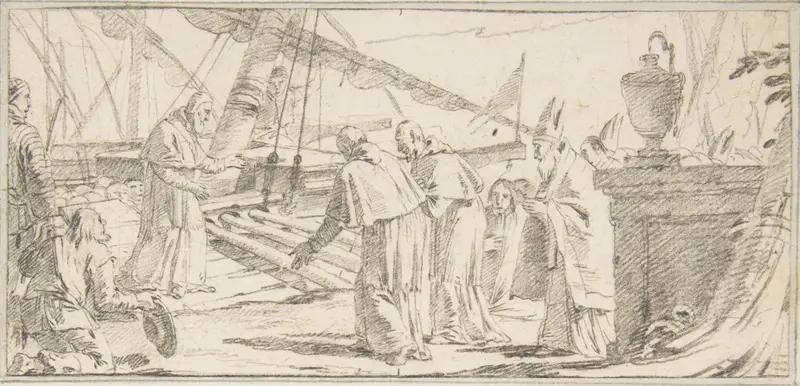 Illustration for a Book: Bishops and Monks Being Received at a Ship by a Venerable Dignitary Wall Art by Giovanni Battista Tiepolo - High-Resolution Digital Print