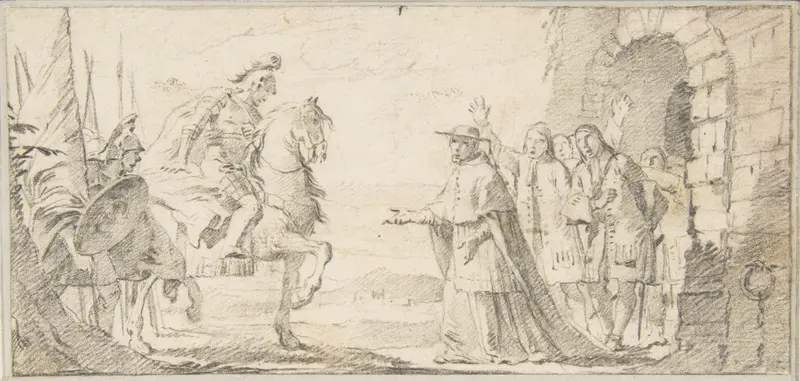 Illustration for a Book: Cardinal Receiving a General at a City Gate Wall Art by Giovanni Battista Tiepolo - High-Resolution Digital Print