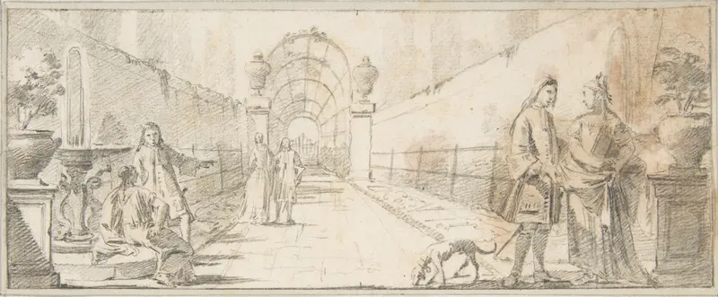 Illustration for a Book: Figures in Conversation in a Garden Wall Art by Giovanni Battista Tiepolo - High-Resolution Digital Print