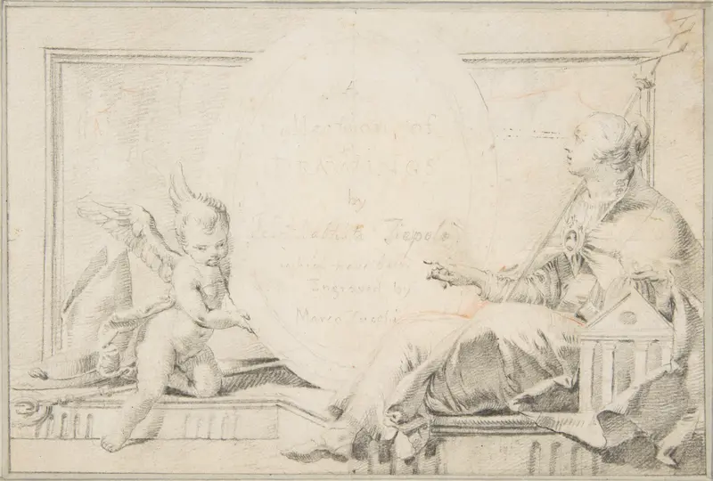 Illustration for a Book: Frontispiece with a Female Allegorical Figure (Religion?) and a Putto Wall Art by Giovanni Battista Tiepolo - High-Resolution Digital Print