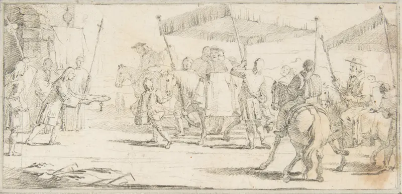 Illustration for a Book: Keys of a City Offered to a Procession of Cardinals Headed by a Riderless Horse Wall Art by Giovanni Battista Tiepolo - High-Resolution Digital Print