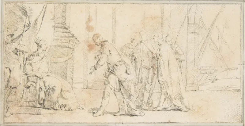 Illustration for a Book: Queen of Port City Receiving Envoys Wall Art by Giovanni Battista Tiepolo - High-Resolution Digital Print