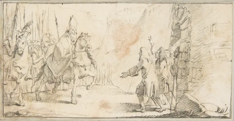 Illustration for a Book:  Reception of a Bishop Leading an Army at a City Gate Wall Art by Giovanni Battista Tiepolo - High-Resolution Digital Print