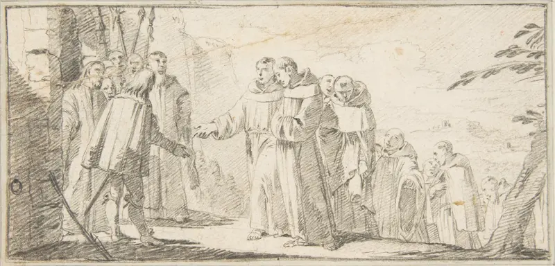 Illustration for a Book: Reception of Monks at a City Gate Wall Art by Giovanni Battista Tiepolo - High-Resolution Digital Print