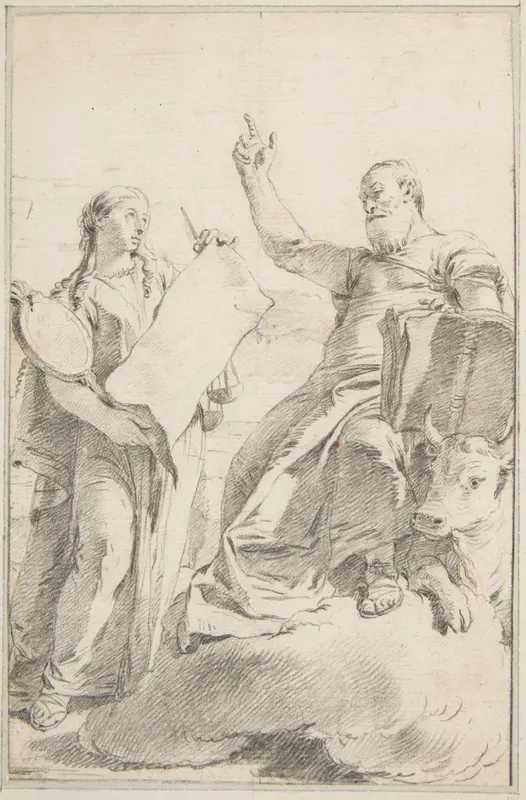 Illustration for a Book: Saint Luke with a Female Allegorical Figure Wall Art by Giovanni Battista Tiepolo - High-Resolution Digital Print