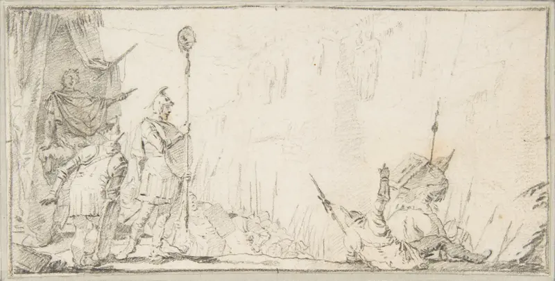 Illustration for a Book: Soldier in front of "General" Holding up a Decapitated Head on a Staff Wall Art by Giovanni Battista Tiepolo - High-Resolution Digital Print
