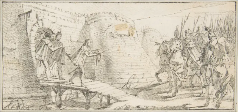 Illustration for a Book:  Surrender of the Keys of a City to an Emperor Wall Art by Giovanni Battista Tiepolo - High-Resolution Digital Print