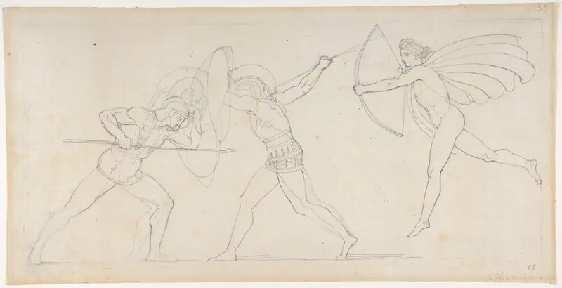 Illustration for "Seven Chiefs Against Thebes" (recto); Studies of Figures (verso) Wall Art by John Flaxman - High-Resolution Digital Print