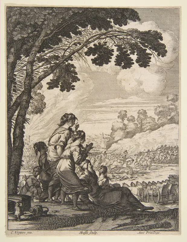 Illustration from "L'Ariane" by Desmarets de Saint-Sorlin; Palamede on Horseback Confronts His Enemies while Searching for Epicharis Wall Art by Abraham Bosse - High-Resolution Digital Print