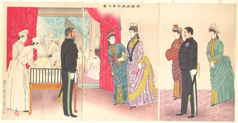 Illustration of the Empress Visiting a Field Hospital [in Hiroshima] (Yasen byōin gyōkō no zu) Wall Art by Kobayashi Kiyochika - High-Resolution Digital Print