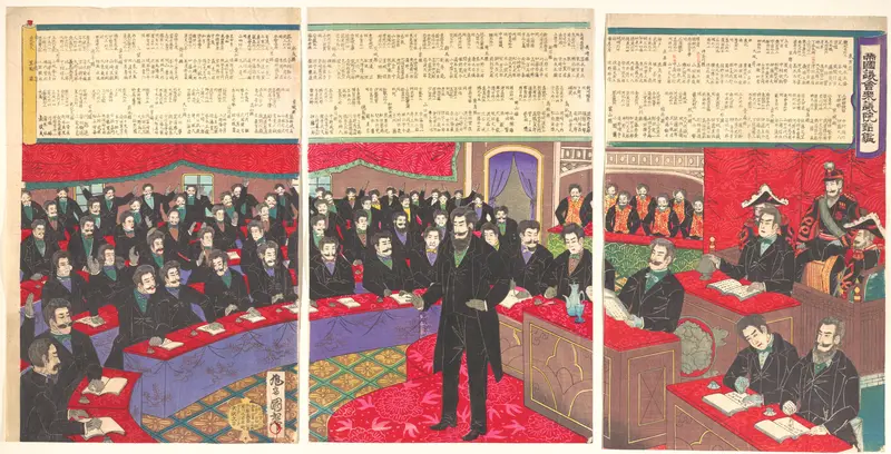 Illustration of the Imperial Diet House of Commons with a Listing of all Members Wall Art by Toyohara Kuniteru III - High-Resolution Digital Print