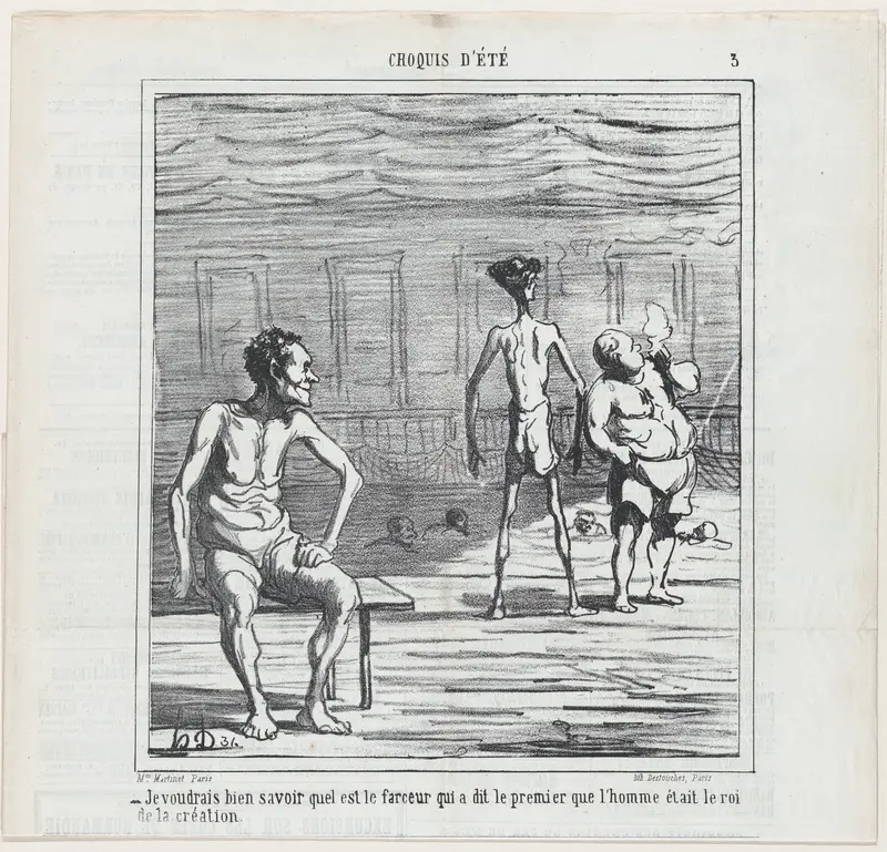 I'm just wondering who might have been the joker who insisted that man was at the pinnacle of creation, from "Summer sketches" Wall Art by Honoré Daumier - High-Resolution Digital Print