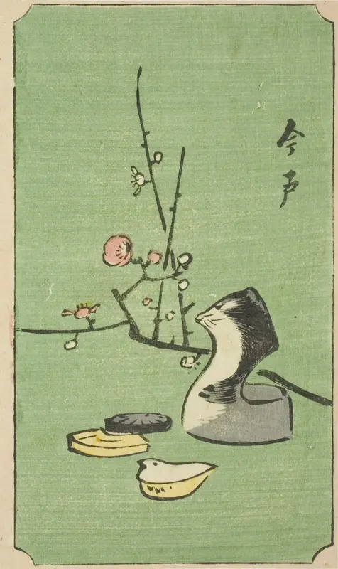 Imado, section of a sheet from the series "Cutout Pictures of Famous Places in Edo (Edo meisho harimaze zue)"