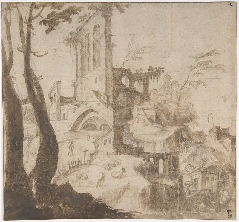 Imaginary Hilly Landscape with Ruins Wall Art by Anonymous, Netherlandish, 16th century - High-Resolution Digital Print
