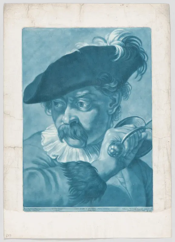 Imaginary portrait head of a man in a feathered hat; from the series of 22 imaginary portrait heads after Giovanni Battista Piazzetta Wall Art by Johann Lorenz Haid - High-Resolution Digital Print