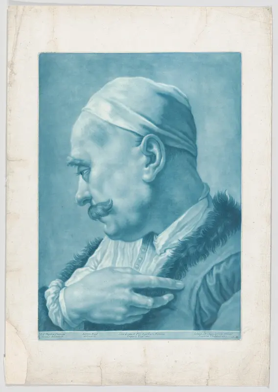 Imaginary portrait head of a man wearing a cap and fur-trimmed coat; from the series of 22 imaginary portrait heads after Giovanni Battista Piazzetta Wall Art by Johann Lorenz Haid - High-Resolution Digital Print
