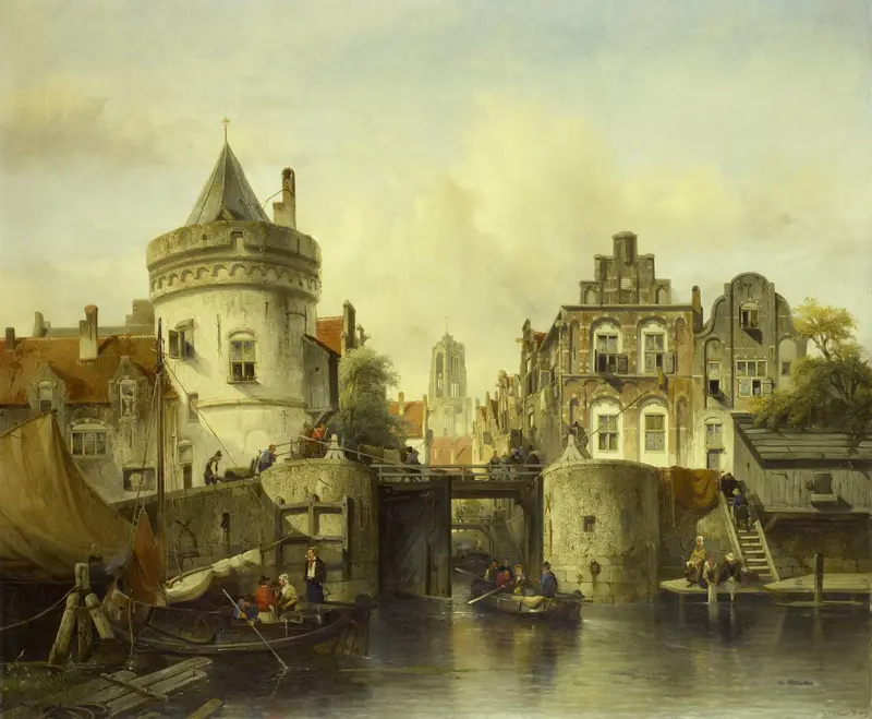 Imaginary View based on the Kolksluis, Amsterdam Wall Art by Salomon Leonardus Verveer - High-Resolution Digital Print