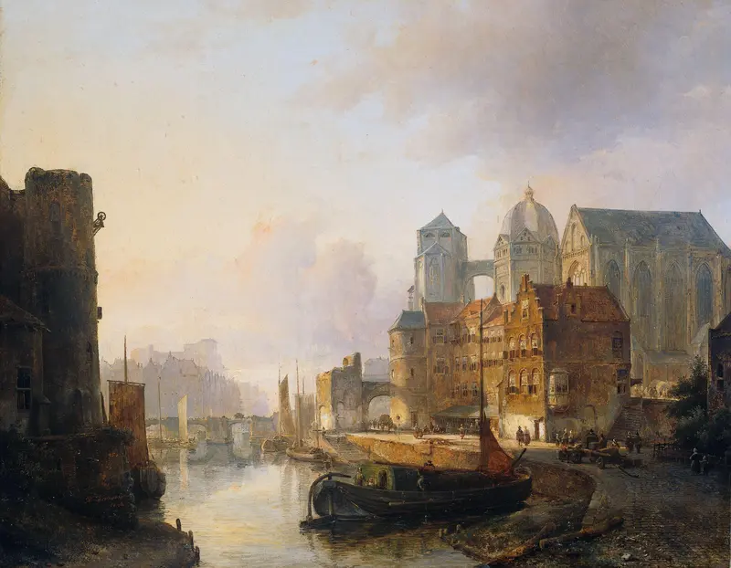 Imaginary View of a Riverside Town with Aachen Cathedral Wall Art by Unknown - High-Resolution Digital Print