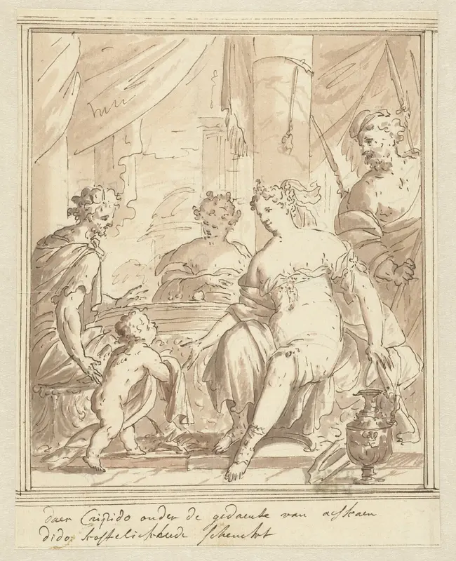 In de gedaante van Ascanius brengt Cupido Dido geschenken Wall Art by Mattheus Terwesten - High-Resolution Digital Print