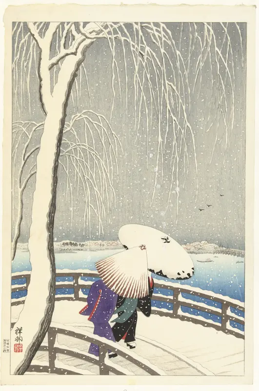 In de sneeuw op Yanagibashi Wall Art by Unknown - High-Resolution Digital Print