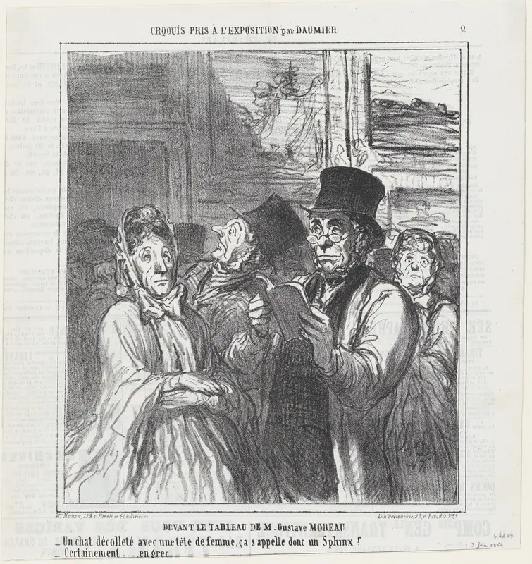 In front of Mr. Gustave Moreau's paintings, from 'Exhibition sketches,' published in Le Charivari, June 3, 1864 Wall Art by Honoré Daumier - High-Resolution Digital Print