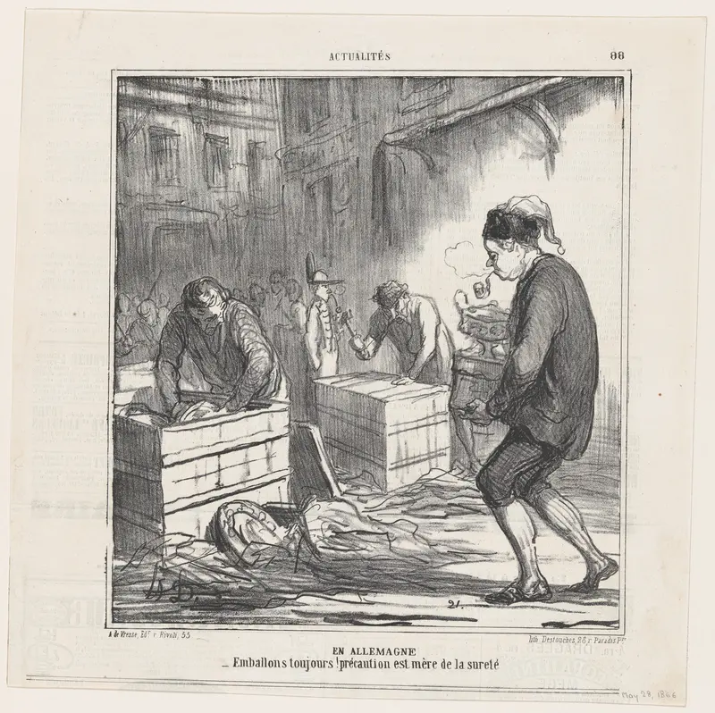 In Germany: Let's pack up everything, caution is the mother of wit, from 'News of the day,' published in Le Charivari, May 28, 1866 Wall Art by Honoré Daumier - High-Resolution Digital Print