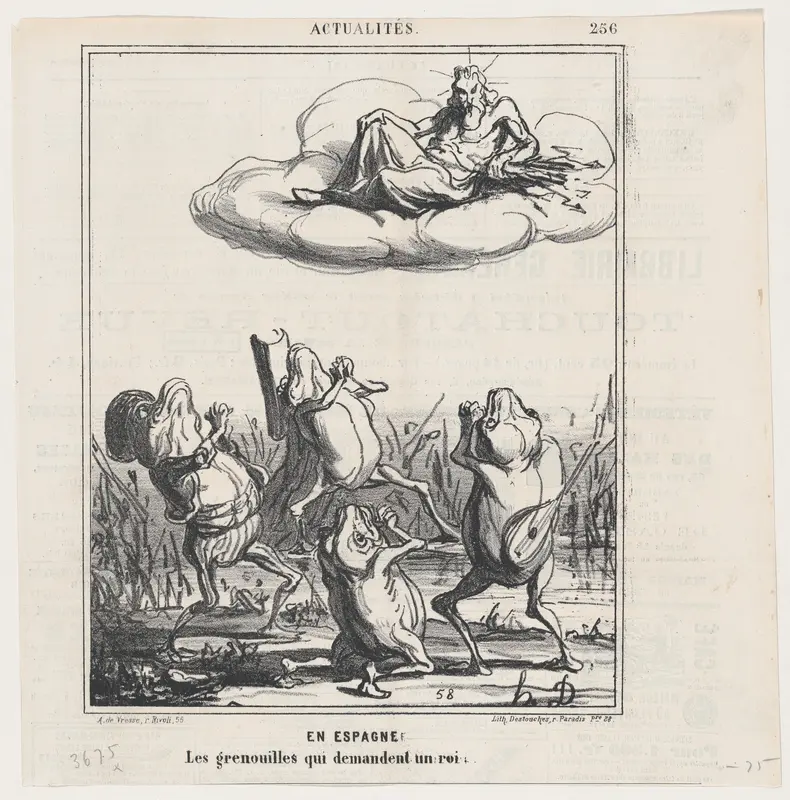 In Spain: the frogs asking for a king, from "News of the day" Wall Art by Honoré Daumier - High-Resolution Digital Print