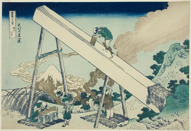In the Mountains of Totomi Province (Totomi sanchu), from the series "Thirty-six Views of Mount Fuji (Fugaku sanjurokkei)"