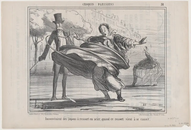Inconvénient des jupons à ressort en acier, quand ce ressort vient à se casser, from "Croquis Parisiens" Wall Art by Honoré Daumier - High-Resolution Digital Print