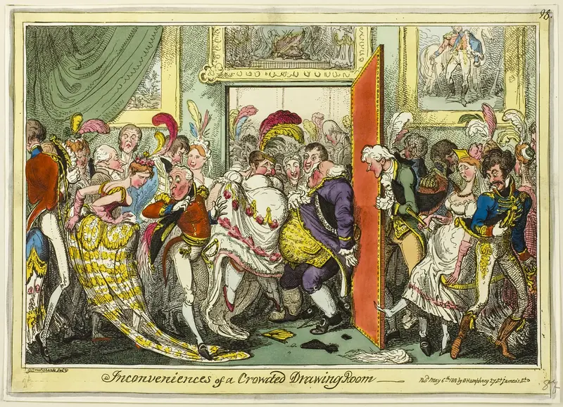 Inconvienences of a Crowded Drawing Room Wall Art by George Cruikshank - High-Resolution Digital Print