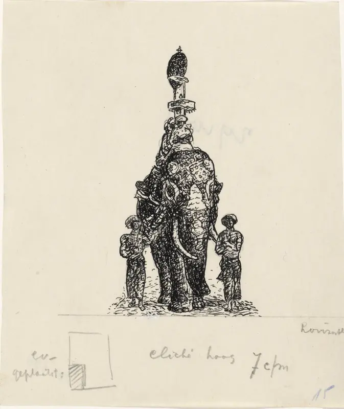Indiase olifant bereden door figuren met twee begeleiders Wall Art by Leo Gestel - High-Resolution Digital Print