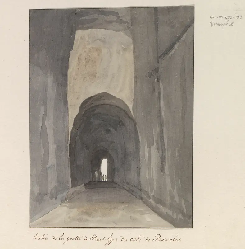 Ingang van grot Crypta Neapolitana (of Grotta di Posillipo) aan de kust van Pozzuoli Wall Art by Louis Ducros - High-Resolution Digital Print