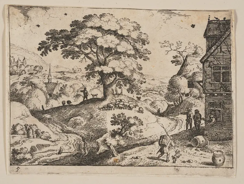 Inn to Right of Road before Village, from Landscapes Wall Art by Jacob Savery, I - High-Resolution Digital Print