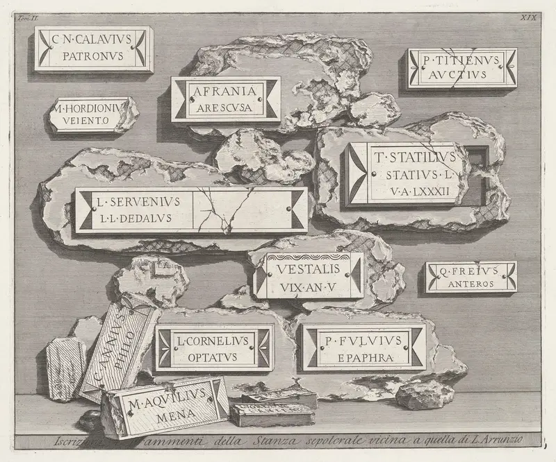 Inscripties en fragmenten uit een grafkelder Wall Art by Giovanni Battista Piranesi - High-Resolution Digital Print